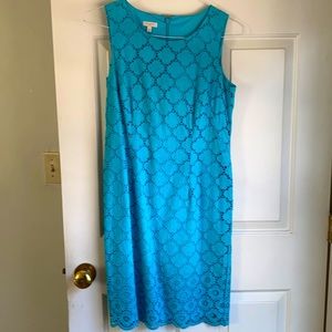 Talbots teal summer dress. 100% cotton size 6 petite. Fully lined.